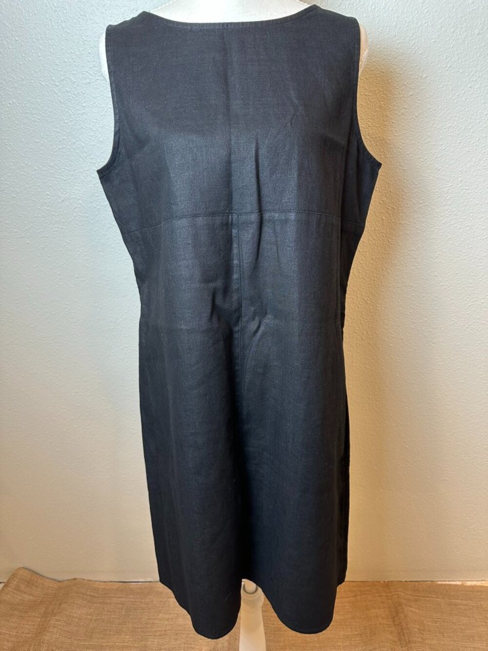 J. Jill 100% linen black sleeveless shift dress size 12P Style 7818